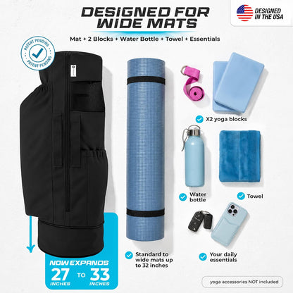 Yoga Mat Bag - for Women and Men, Yoga Bag with Pockets and Adjustable Strap, Yoga Mat Carrier, Fits Mats Blocks and Yoga Accessories for Workouts, (32" L)