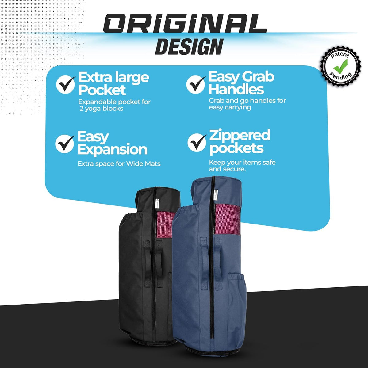 Yoga Mat Bag - for Women and Men, Yoga Bag with Pockets and Adjustable Strap, Yoga Mat Carrier, Fits Mats Blocks and Yoga Accessories for Workouts, (32" L)