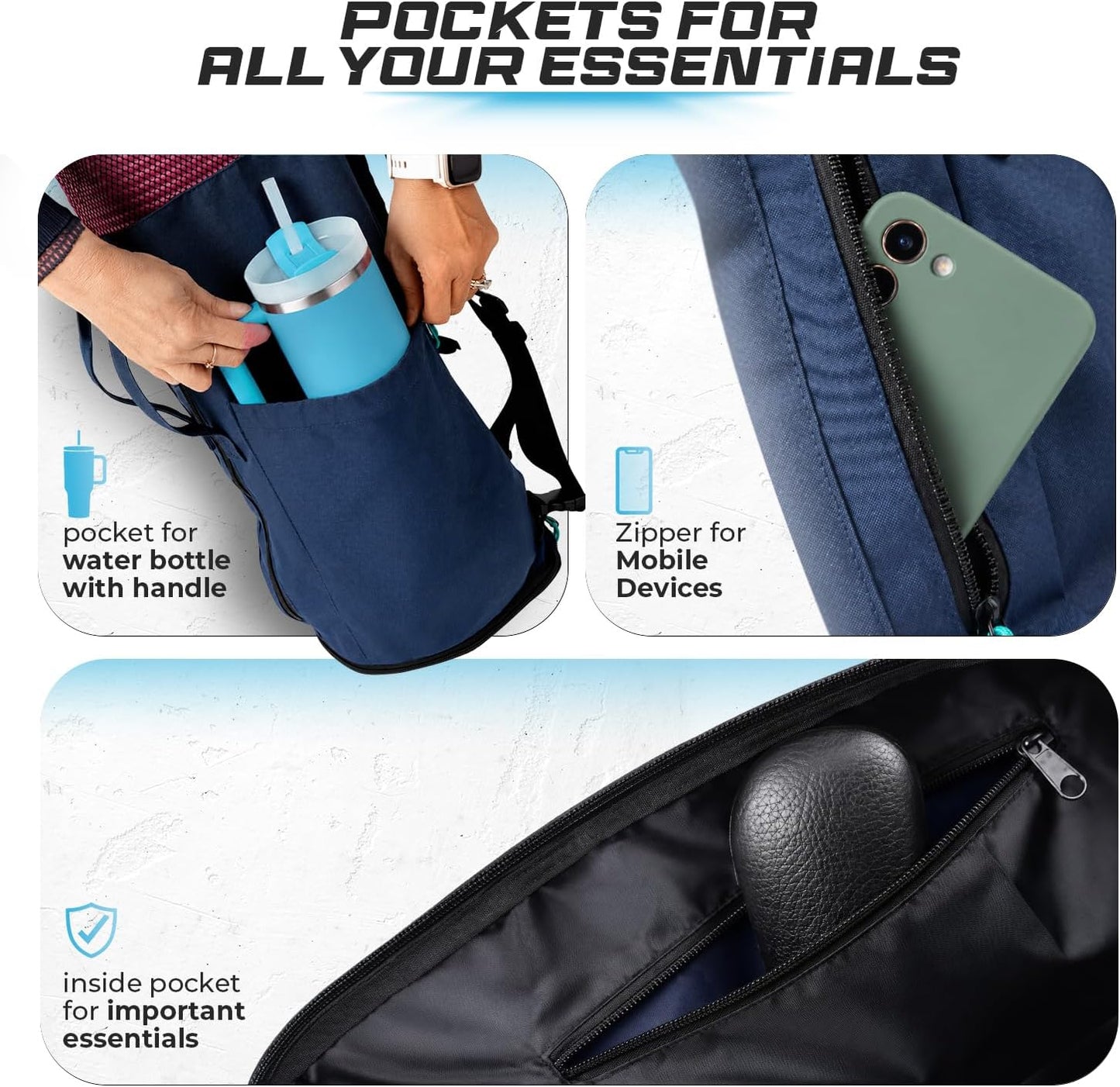 Yoga Mat Bag - for Women and Men, Yoga Bag with Pockets and Adjustable Strap, Yoga Mat Carrier, Fits Mats Blocks and Yoga Accessories for Workouts, (32" L)
