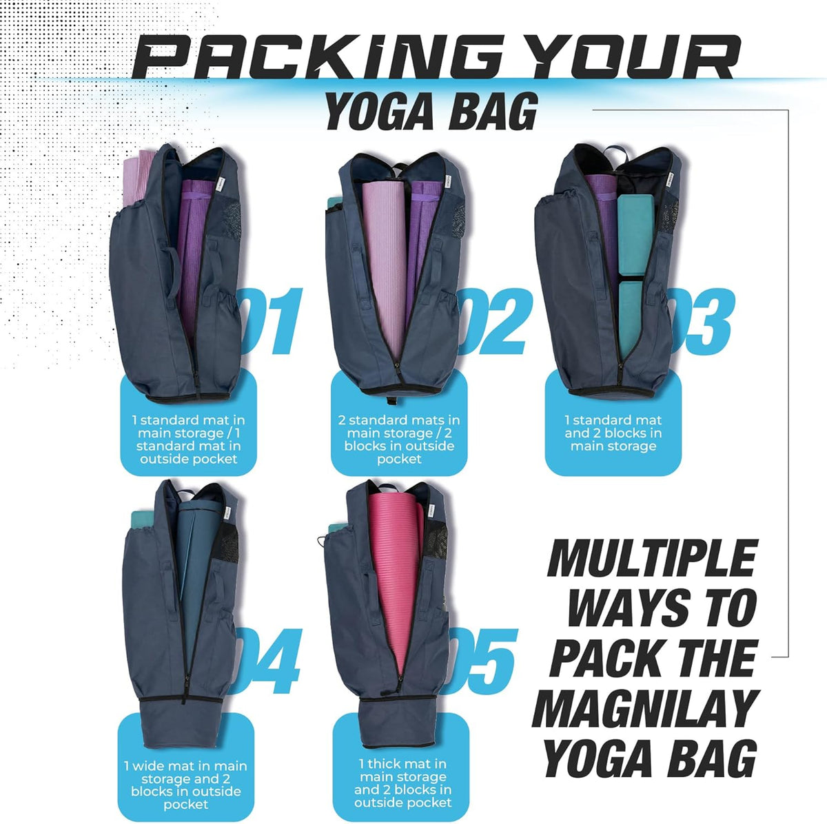 Yoga Mat Bag - for Women and Men, Yoga Bag with Pockets and Adjustable Strap, Yoga Mat Carrier, Fits Mats Blocks and Yoga Accessories for Workouts, (32" L)