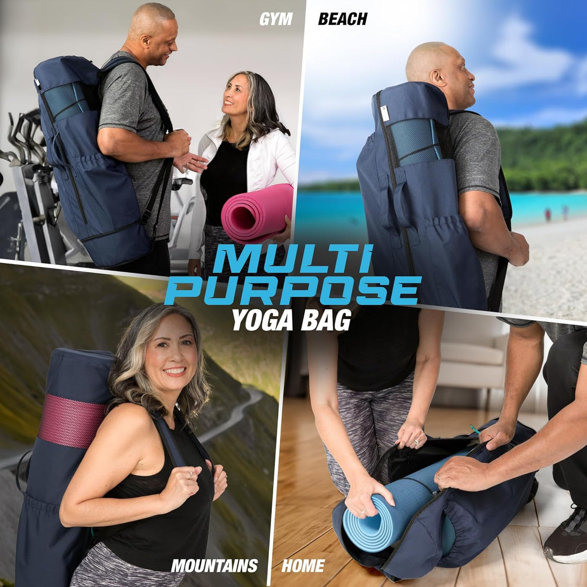 Yoga Mat Bag - for Women and Men, Yoga Bag with Pockets and Adjustable Strap, Yoga Mat Carrier, Fits Mats Blocks and Yoga Accessories for Workouts, (32" L)