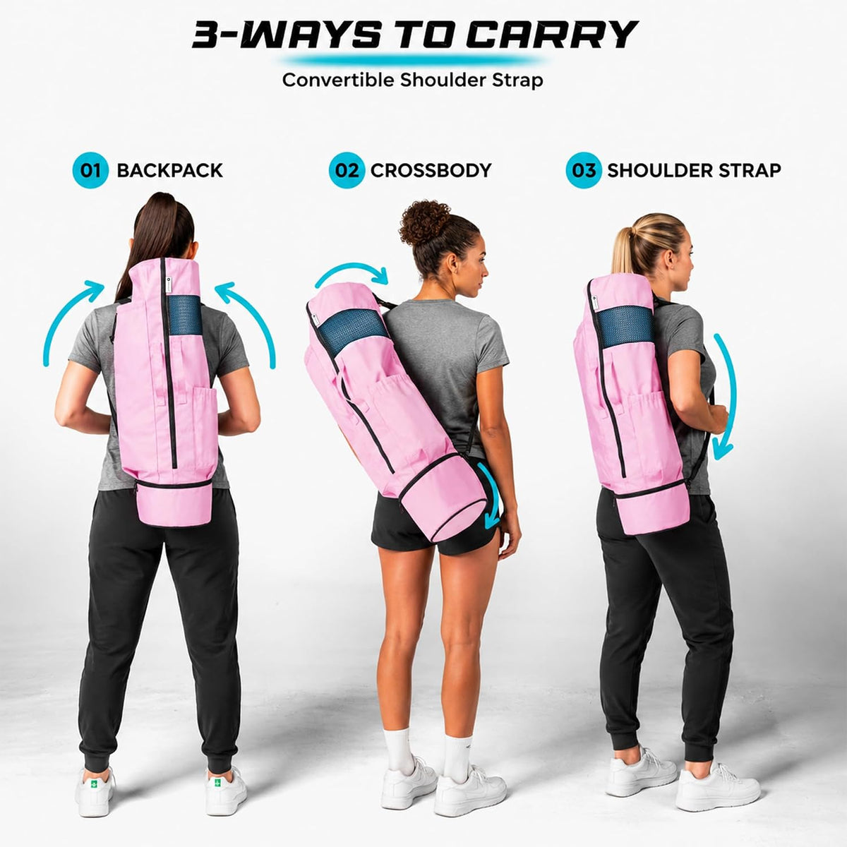 Yoga Mat Bag - for Women and Men, Yoga Bag with Pockets and Adjustable Strap, Yoga Mat Carrier, Fits Mats Blocks and Yoga Accessories for Workouts, (32" L)