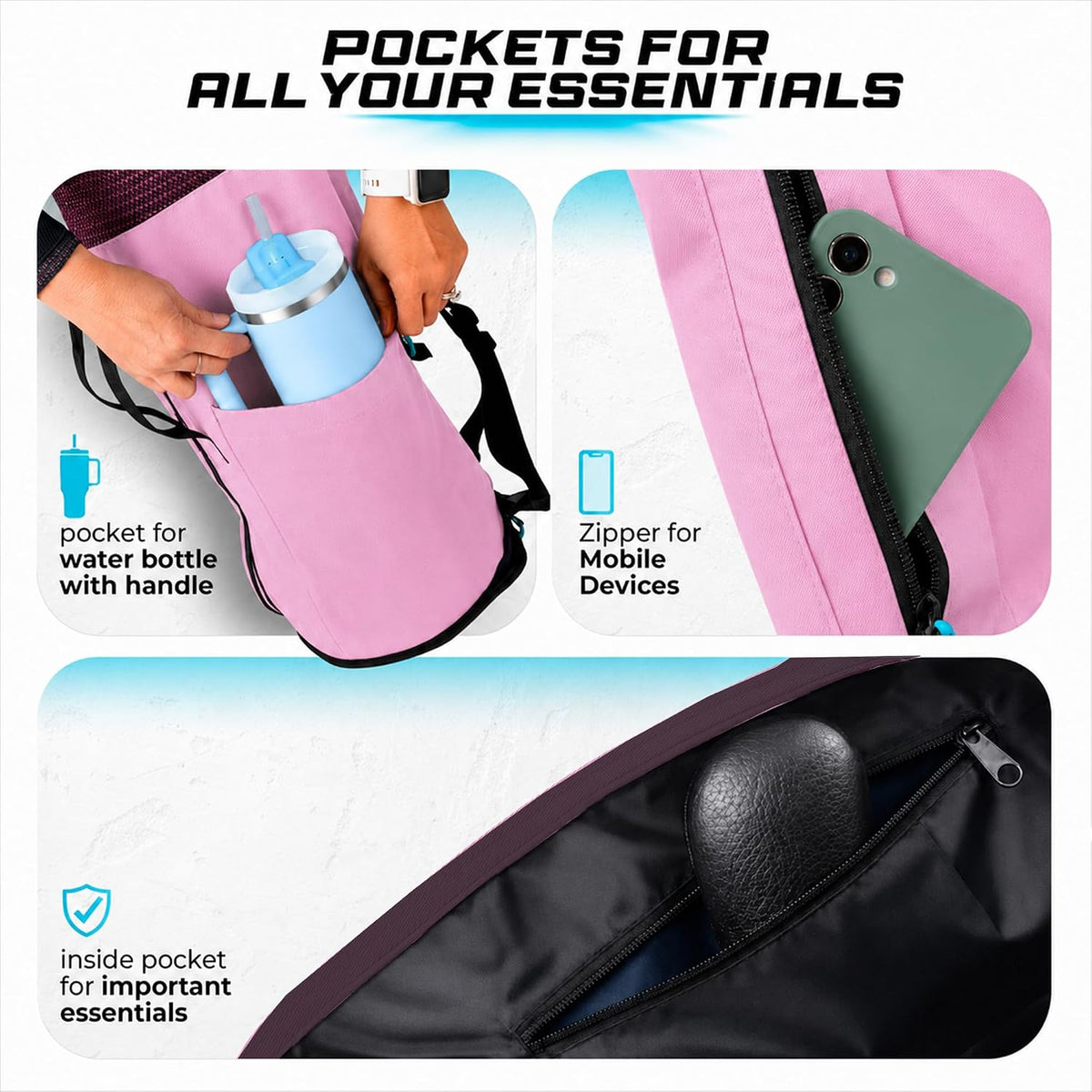Yoga Mat Bag - for Women and Men, Yoga Bag with Pockets and Adjustable Strap, Yoga Mat Carrier, Fits Mats Blocks and Yoga Accessories for Workouts, (32" L)