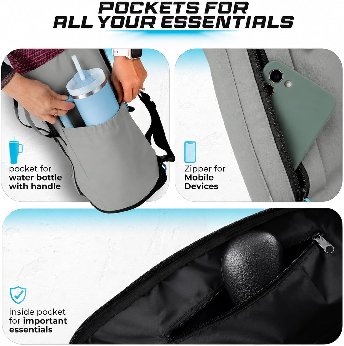 Yoga Mat Bag - for Women and Men, Yoga Bag with Pockets and Adjustable Strap, Yoga Mat Carrier, Fits Mats Blocks and Yoga Accessories for Workouts, (32" L)