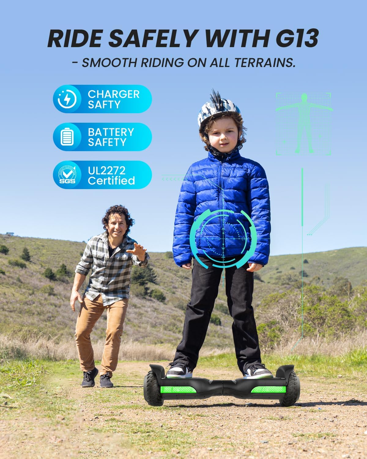 Self Balancing Scooter New G13 All Terrain Balancing Scooter with LED Lights, Self Balancing Off Road with Bluetooth for Kids ages 6-12 and Adults