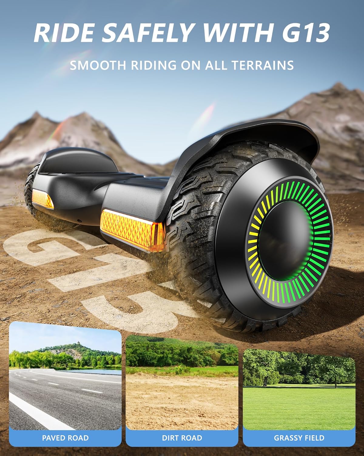 Self Balancing Scooter New G13 All Terrain Balancing Scooter with LED Lights, Self Balancing Off Road with Bluetooth for Kids ages 6-12 and Adults