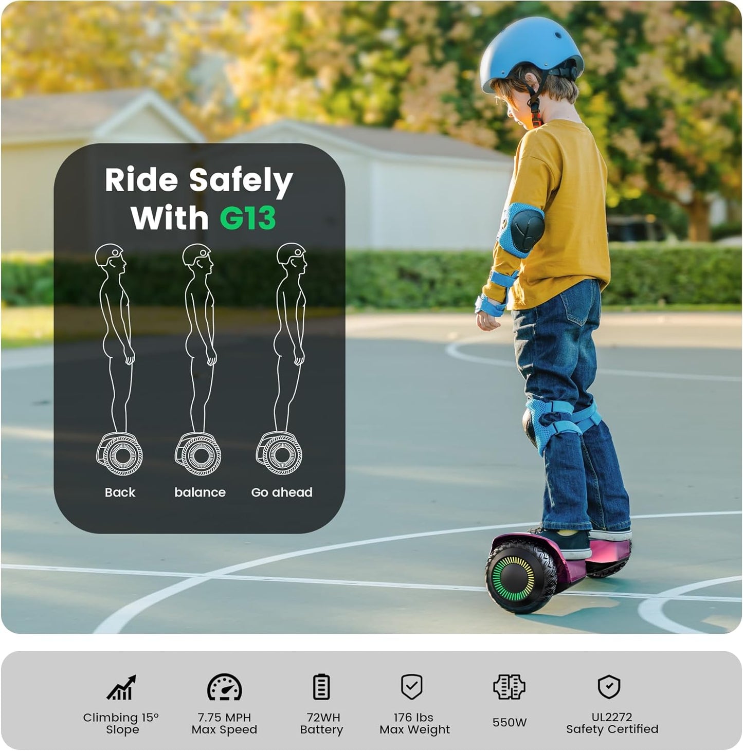 Self Balancing Scooter New G13 All Terrain Balancing Scooter with LED Lights, Self Balancing Off Road with Bluetooth for Kids ages 6-12 and Adults
