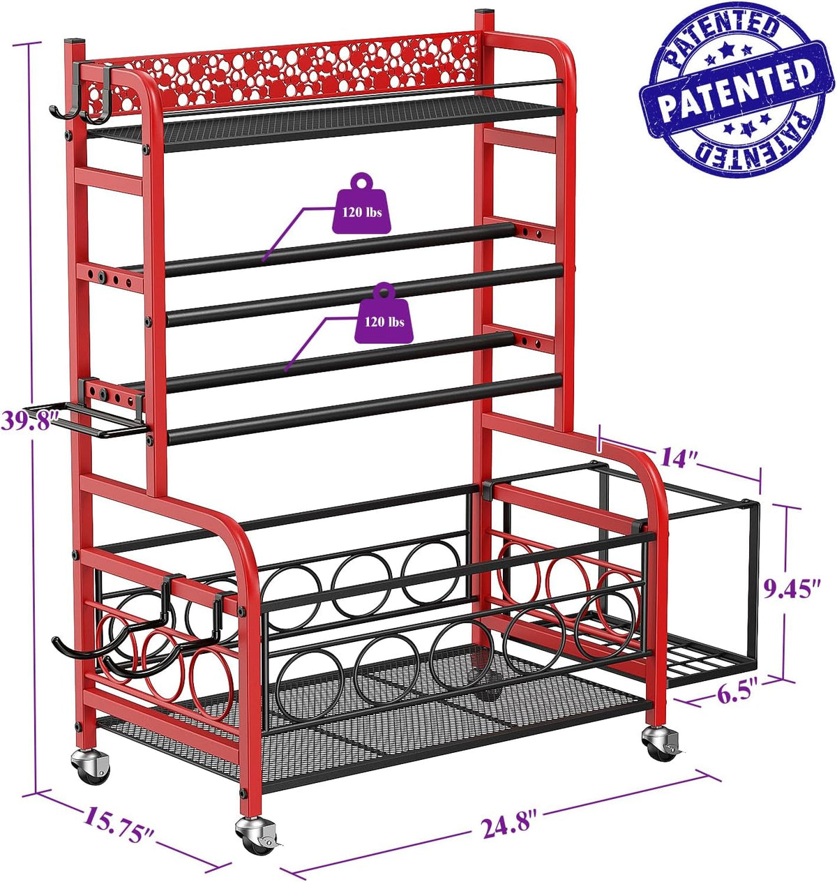 Dumbbell Rack, Adjustable Weight Rack for Home Gym, Home Gym Storage Rack for Yoga Mat Kettlebells and Strength Training Equipment, Weight Storage Rack for Dumbbells with Wheels