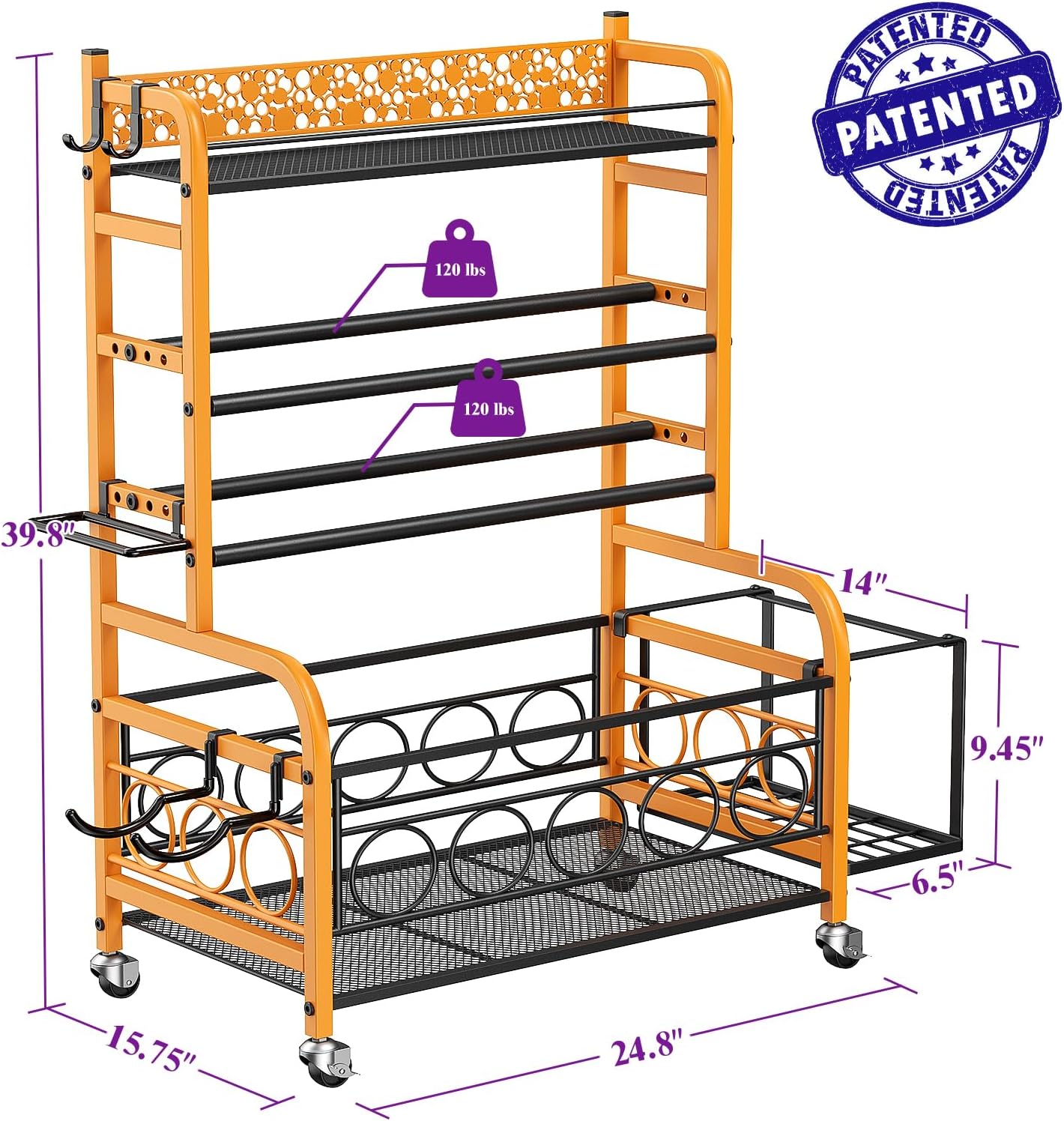 Dumbbell Rack, Adjustable Weight Rack for Home Gym, Home Gym Storage Rack for Yoga Mat Kettlebells and Strength Training Equipment, Weight Storage Rack for Dumbbells with Wheels