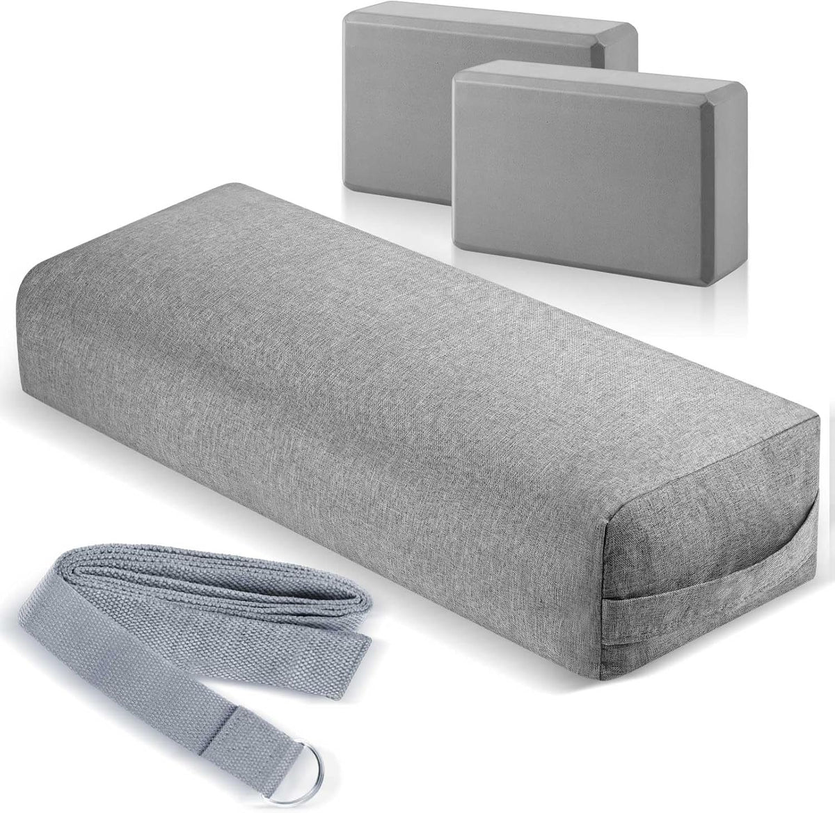 4 Pcs Yoga Bolster Pillows Blocks with Strap Set Comfortable Meditation Pillow with Carry Handle for Restorative Non Slip Reusable Yoga Blocks for Balance, Pilates, Washable Cover