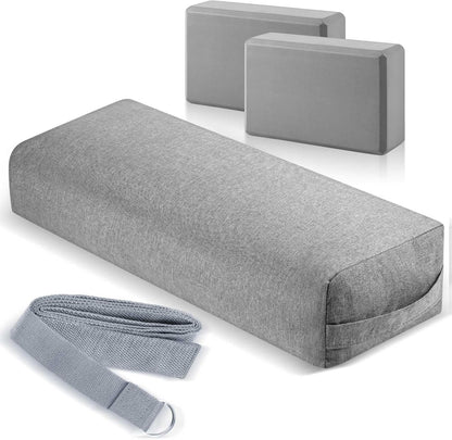 4 Pcs Yoga Bolster Pillows Blocks with Strap Set Comfortable Meditation Pillow with Carry Handle for Restorative Non Slip Reusable Yoga Blocks for Balance, Pilates, Washable Cover