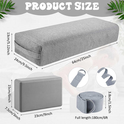 4 Pcs Yoga Bolster Pillows Blocks with Strap Set Comfortable Meditation Pillow with Carry Handle for Restorative Non Slip Reusable Yoga Blocks for Balance, Pilates, Washable Cover