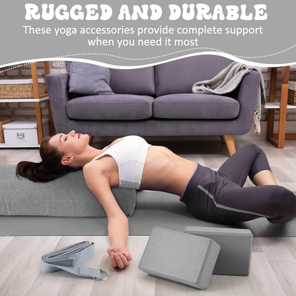 4 Pcs Yoga Bolster Pillows Blocks with Strap Set Comfortable Meditation Pillow with Carry Handle for Restorative Non Slip Reusable Yoga Blocks for Balance, Pilates, Washable Cover