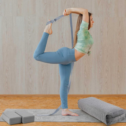 4 Pcs Yoga Bolster Pillows Blocks with Strap Set Comfortable Meditation Pillow with Carry Handle for Restorative Non Slip Reusable Yoga Blocks for Balance, Pilates, Washable Cover