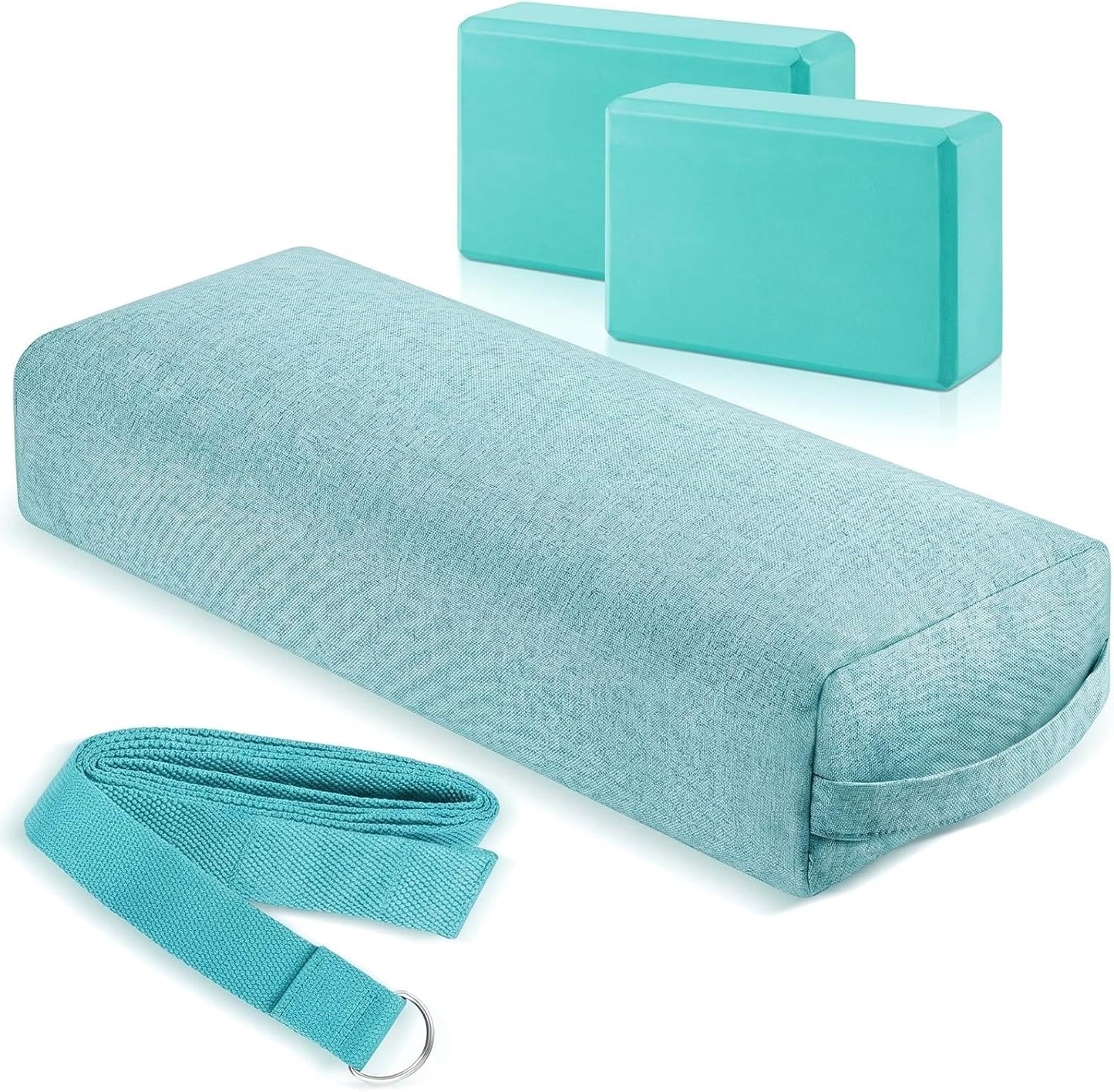 4 Pcs Yoga Bolster Pillows Blocks with Strap Set Comfortable Meditation Pillow with Carry Handle for Restorative Non Slip Reusable Yoga Blocks for Balance, Pilates, Washable Cover