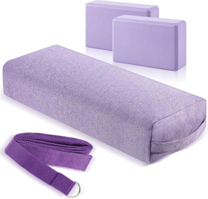 4 Pcs Yoga Bolster Pillows Blocks with Strap Set Comfortable Meditation Pillow with Carry Handle for Restorative Non Slip Reusable Yoga Blocks for Balance, Pilates, Washable Cover