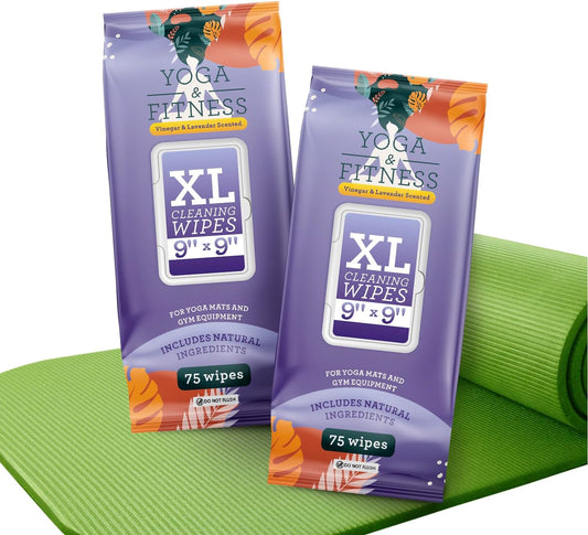 Yoga Mat Cleaner Wipes - Heavy Duty Cleaning for Exercise Equipment - Wipes for Yoga Mats - Lavender Essential Oil Freshening - 150 Count, 9 x 9 in, Lavender