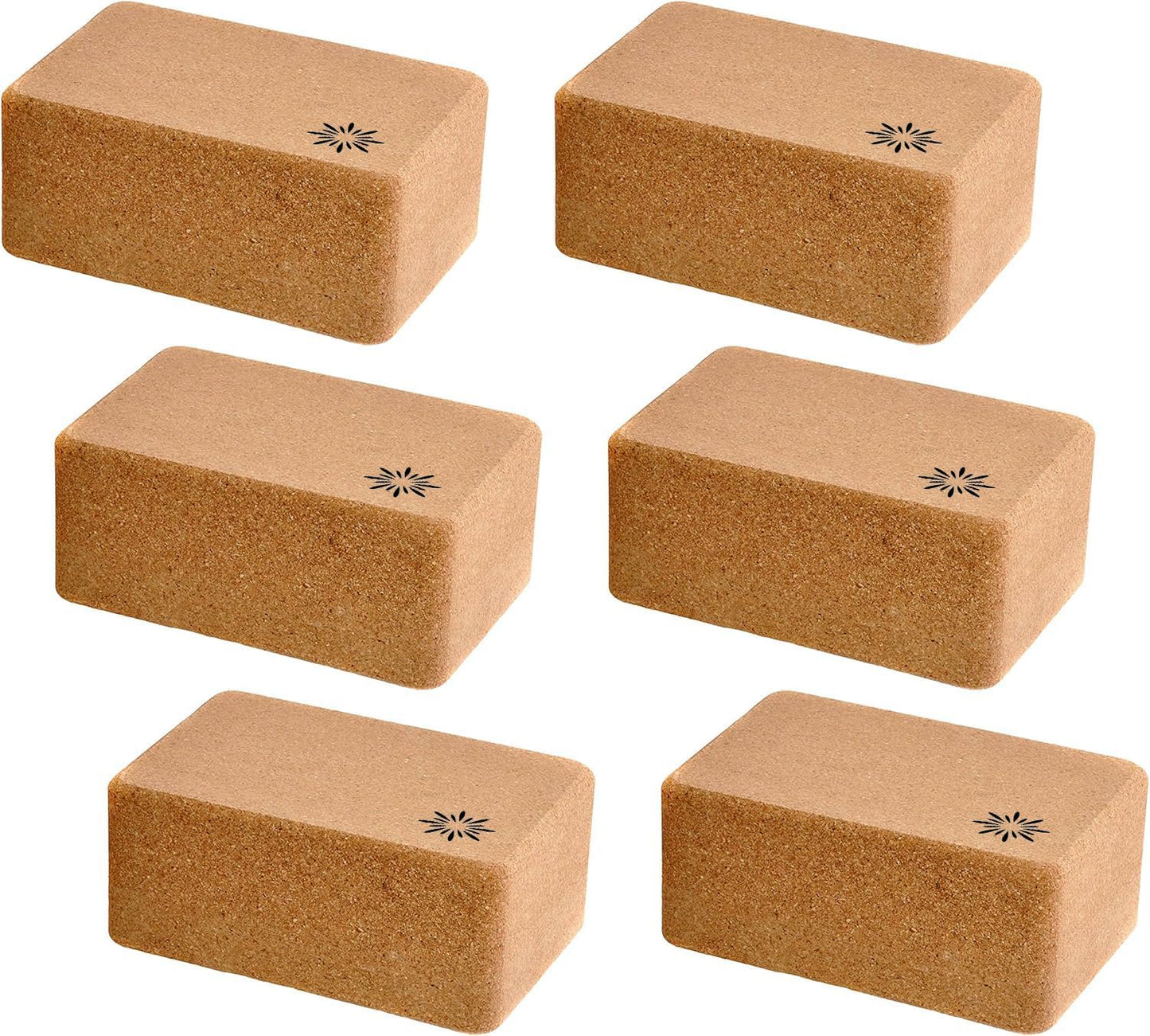 Cork Yoga Blocks, 4 or 6 Pack, 4x6x9 in, High Density, Bulk