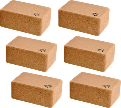 Cork Yoga Blocks, 4 or 6 Pack, 4x6x9 in, High Density, Bulk