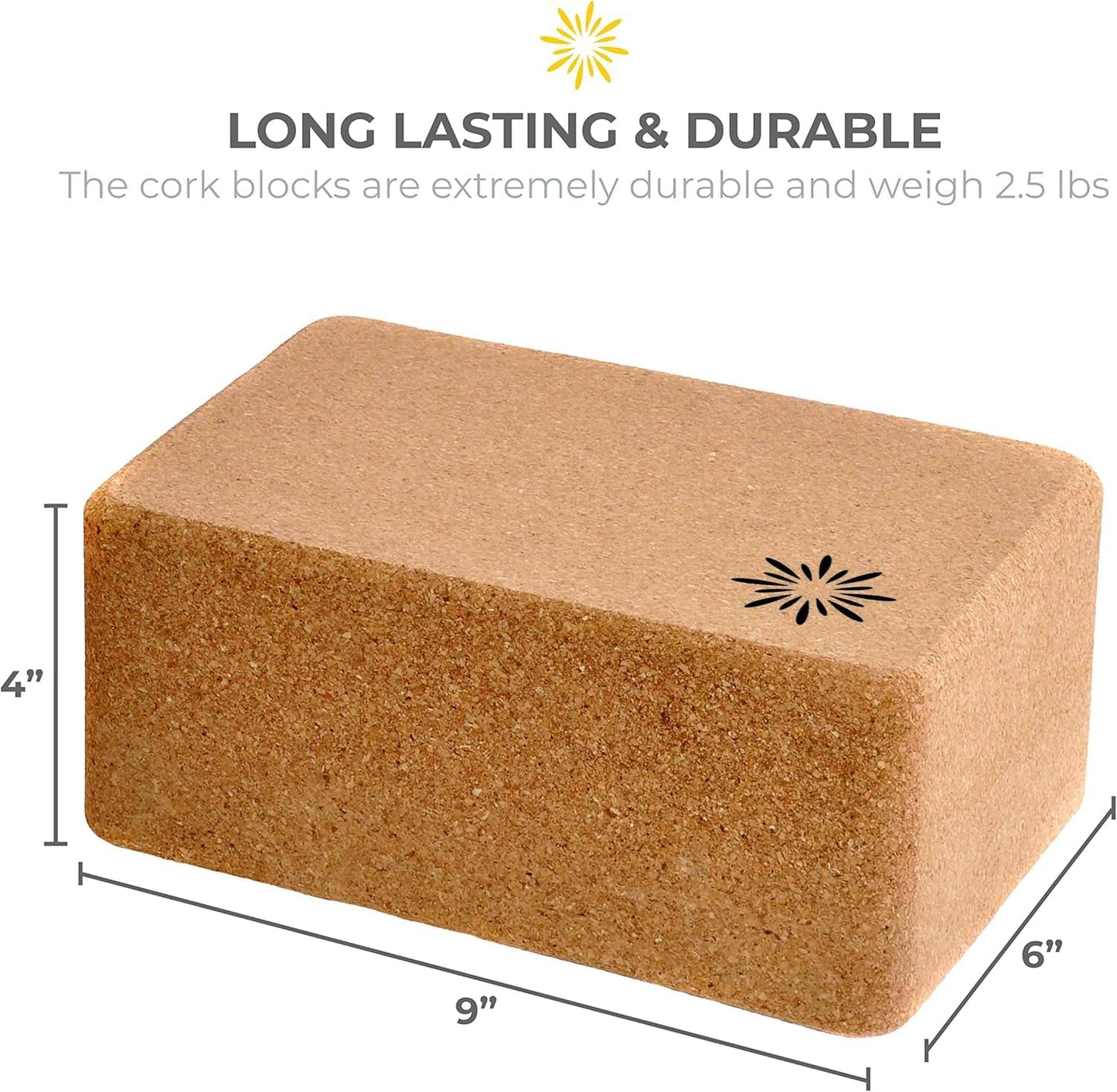 Cork Yoga Blocks, 4 or 6 Pack, 4x6x9 in, High Density, Bulk