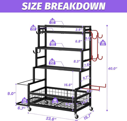 Dumbbell Rack,Home Gym Storage Rack,Total Weight Capacity 490 lbs,Weight Rack with Wheels/Strength Training Equipment Storage Rack with Hooks,Stores Dumbbells,Kettlebells,Yoga Mats