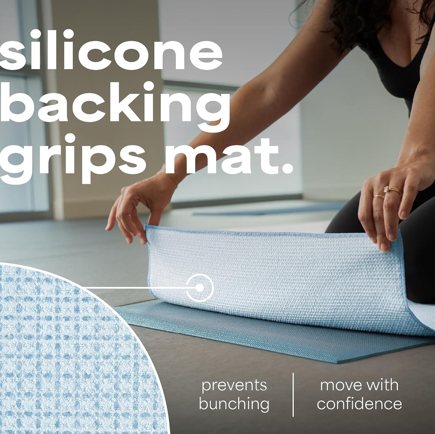 . Aura Yoga Mat Towel with Non-Slip Grip, Enhanced Silicone Grip, Soft and Absorbent for Gym, Pilates, and Hot Yoga Mat, 2 Pack, 24 inches x 72 inches, 340GSM, Blue