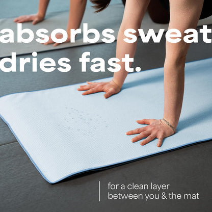 . Aura Yoga Mat Towel with Non-Slip Grip, Enhanced Silicone Grip, Soft and Absorbent for Gym, Pilates, and Hot Yoga Mat, 2 Pack, 24 inches x 72 inches, 340GSM, Blue