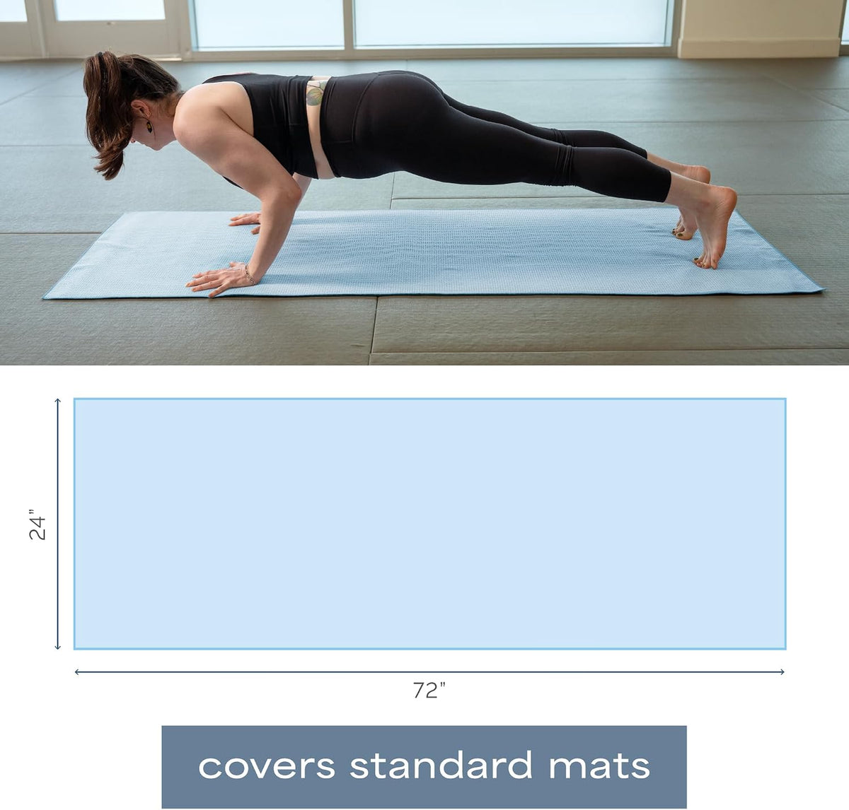 . Aura Yoga Mat Towel with Non-Slip Grip, Enhanced Silicone Grip, Soft and Absorbent for Gym, Pilates, and Hot Yoga Mat, 2 Pack, 24 inches x 72 inches, 340GSM, Blue