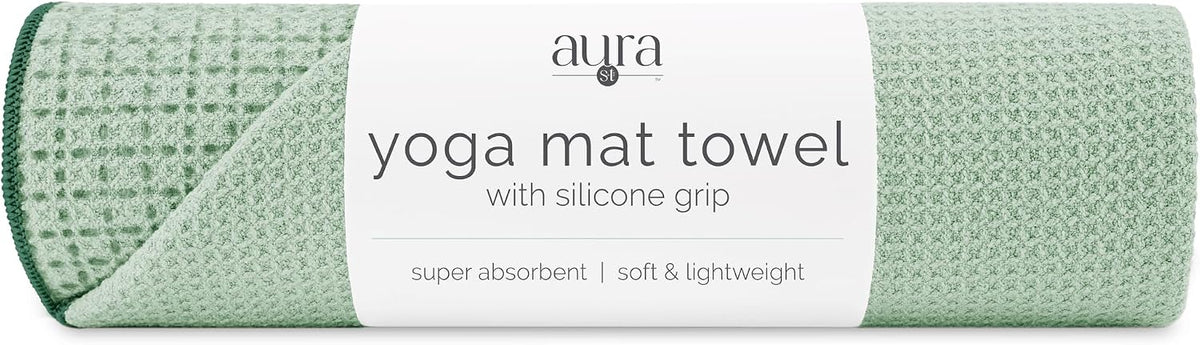 . Aura Yoga Mat Towel with Non-Slip Grip, Enhanced Silicone Grip, Soft and Absorbent for Gym, Pilates, and Hot Yoga Mat, 2 Pack, 24 inches x 72 inches, 340GSM, Blue