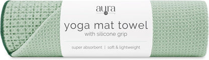 . Aura Yoga Mat Towel with Non-Slip Grip, Enhanced Silicone Grip, Soft and Absorbent for Gym, Pilates, and Hot Yoga Mat, 2 Pack, 24 inches x 72 inches, 340GSM, Blue
