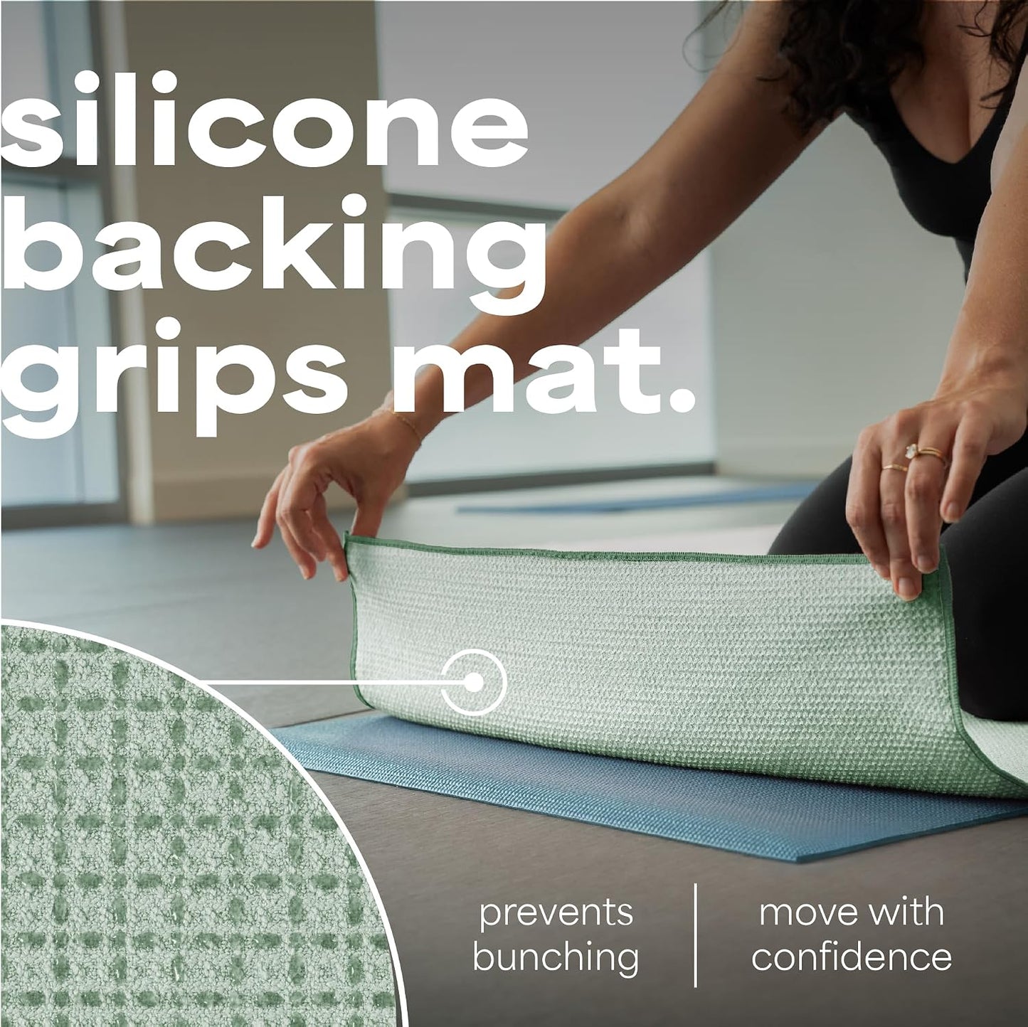 . Aura Yoga Mat Towel with Non-Slip Grip, Enhanced Silicone Grip, Soft and Absorbent for Gym, Pilates, and Hot Yoga Mat, 2 Pack, 24 inches x 72 inches, 340GSM, Blue