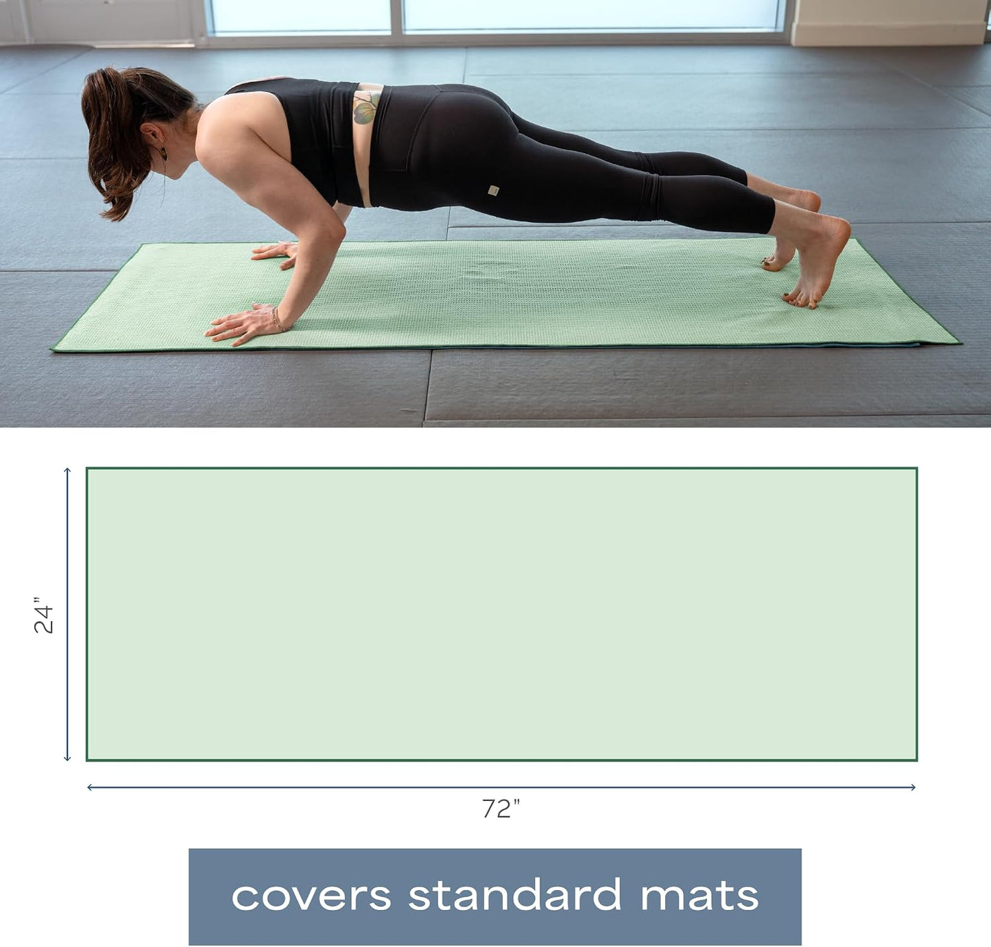 . Aura Yoga Mat Towel with Non-Slip Grip, Enhanced Silicone Grip, Soft and Absorbent for Gym, Pilates, and Hot Yoga Mat, 2 Pack, 24 inches x 72 inches, 340GSM, Blue