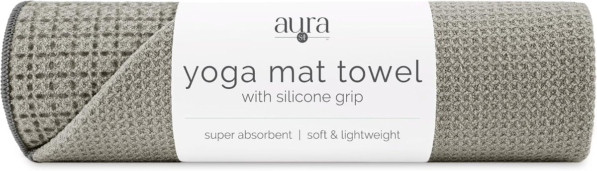 . Aura Yoga Mat Towel with Non-Slip Grip, Enhanced Silicone Grip, Soft and Absorbent for Gym, Pilates, and Hot Yoga Mat, 2 Pack, 24 inches x 72 inches, 340GSM, Blue