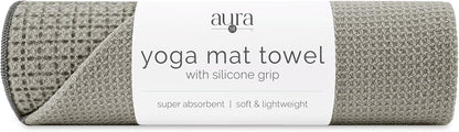 . Aura Yoga Mat Towel with Non-Slip Grip, Enhanced Silicone Grip, Soft and Absorbent for Gym, Pilates, and Hot Yoga Mat, 2 Pack, 24 inches x 72 inches, 340GSM, Blue