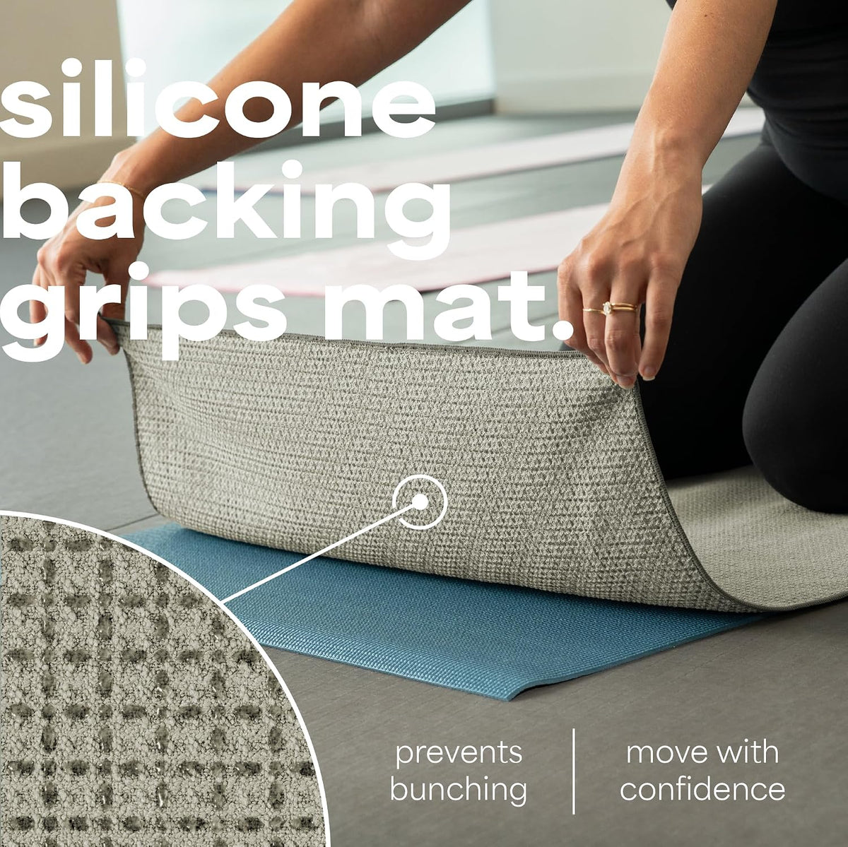 . Aura Yoga Mat Towel with Non-Slip Grip, Enhanced Silicone Grip, Soft and Absorbent for Gym, Pilates, and Hot Yoga Mat, 2 Pack, 24 inches x 72 inches, 340GSM, Blue