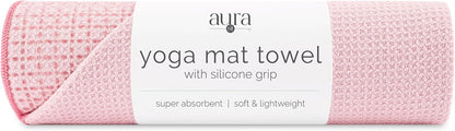 . Aura Yoga Mat Towel with Non-Slip Grip, Enhanced Silicone Grip, Soft and Absorbent for Gym, Pilates, and Hot Yoga Mat, 2 Pack, 24 inches x 72 inches, 340GSM, Blue