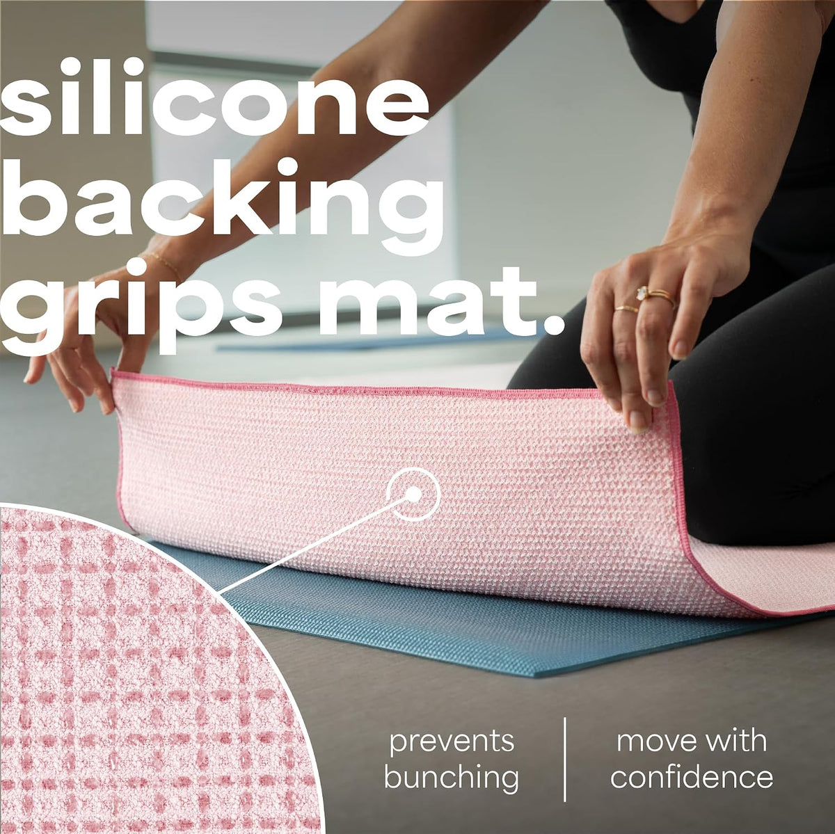 . Aura Yoga Mat Towel with Non-Slip Grip, Enhanced Silicone Grip, Soft and Absorbent for Gym, Pilates, and Hot Yoga Mat, 2 Pack, 24 inches x 72 inches, 340GSM, Blue