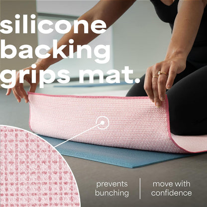 . Aura Yoga Mat Towel with Non-Slip Grip, Enhanced Silicone Grip, Soft and Absorbent for Gym, Pilates, and Hot Yoga Mat, 2 Pack, 24 inches x 72 inches, 340GSM, Blue