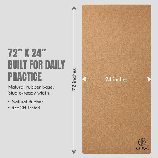 Premium Cork Yoga Mat, Non Slip Natural Rubber, Yoga, Paper Packaging, 72”x24”