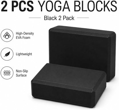 Yoga Blocks 2 pack, Gym Blocks, Exercise Workout Fitness Bricks, Pilates Stretch Handstand Non-Slip