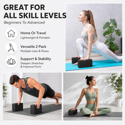 Yoga Blocks 2 pack, Gym Blocks, Exercise Workout Fitness Bricks, Pilates Stretch Handstand Non-Slip