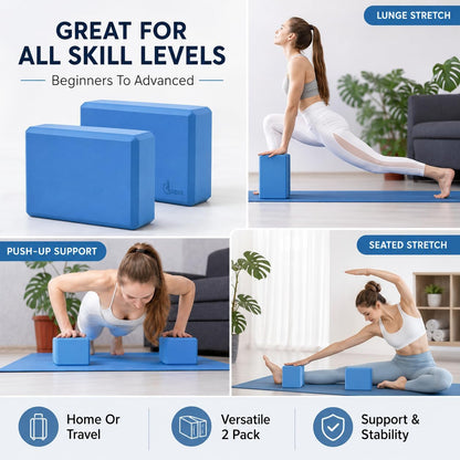 Yoga Blocks 2 pack, Gym Blocks, Exercise Workout Fitness Bricks, Pilates Stretch Handstand Non-Slip