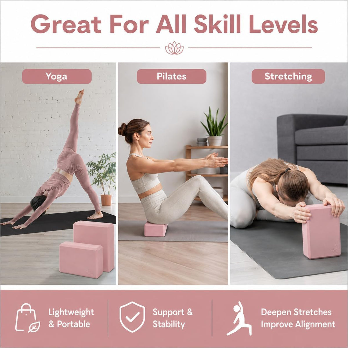 Yoga Blocks 2 pack, Gym Blocks, Exercise Workout Fitness Bricks, Pilates Stretch Handstand Non-Slip