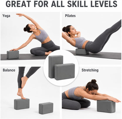 Yoga Blocks 2 pack, Gym Blocks, Exercise Workout Fitness Bricks, Pilates Stretch Handstand Non-Slip