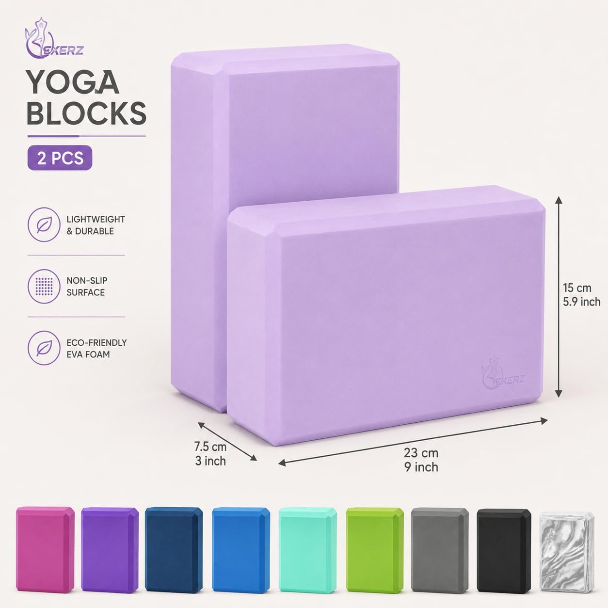 Yoga Blocks 2 pack, Gym Blocks, Exercise Workout Fitness Bricks, Pilates Stretch Handstand Non-Slip