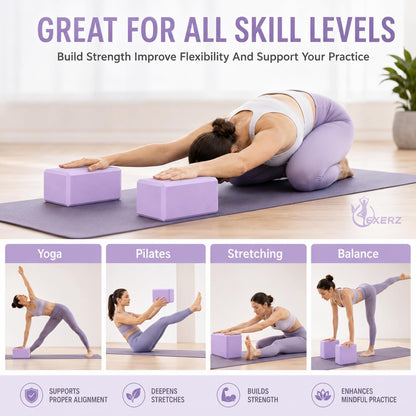 Yoga Blocks 2 pack, Gym Blocks, Exercise Workout Fitness Bricks, Pilates Stretch Handstand Non-Slip