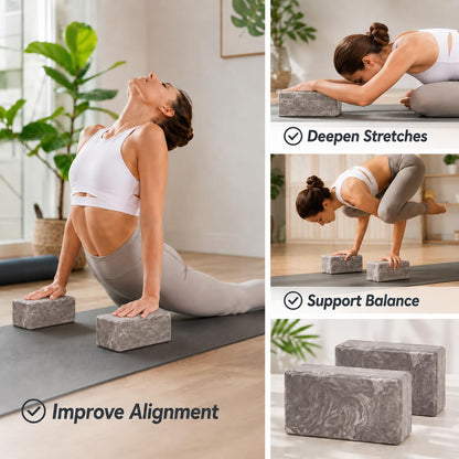 Yoga Blocks 2 pack, Gym Blocks, Exercise Workout Fitness Bricks, Pilates Stretch Handstand Non-Slip