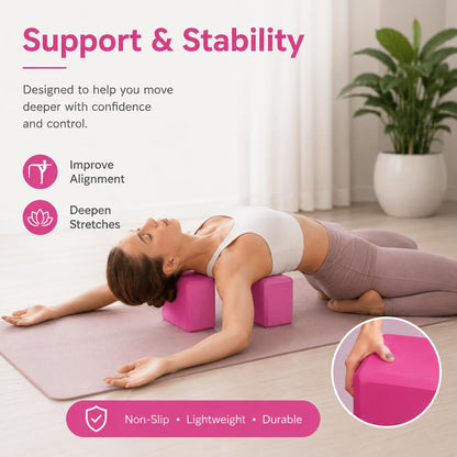 Yoga Blocks 2 pack, Gym Blocks, Exercise Workout Fitness Bricks, Pilates Stretch Handstand Non-Slip