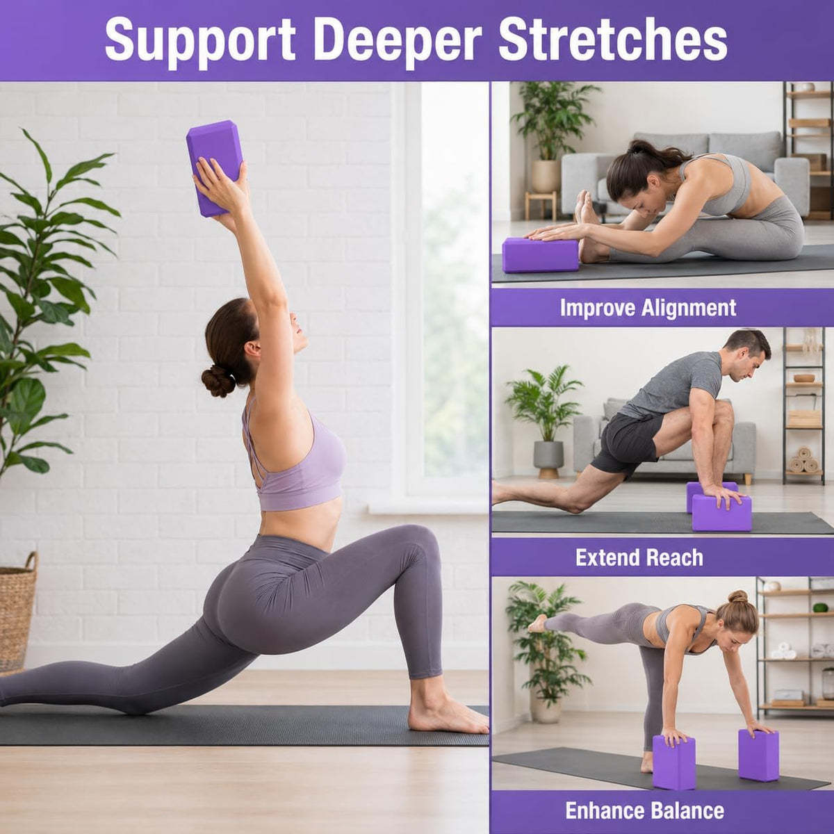 Yoga Blocks 2 pack, Gym Blocks, Exercise Workout Fitness Bricks, Pilates Stretch Handstand Non-Slip