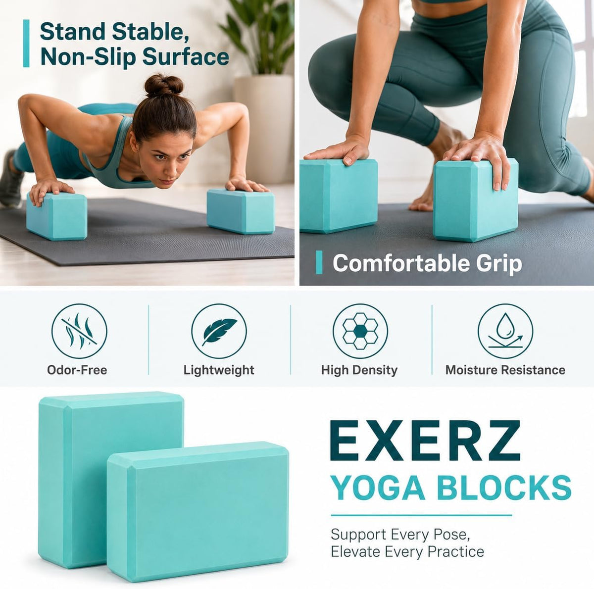 Yoga Blocks 2 pack, Gym Blocks, Exercise Workout Fitness Bricks, Pilates Stretch Handstand Non-Slip